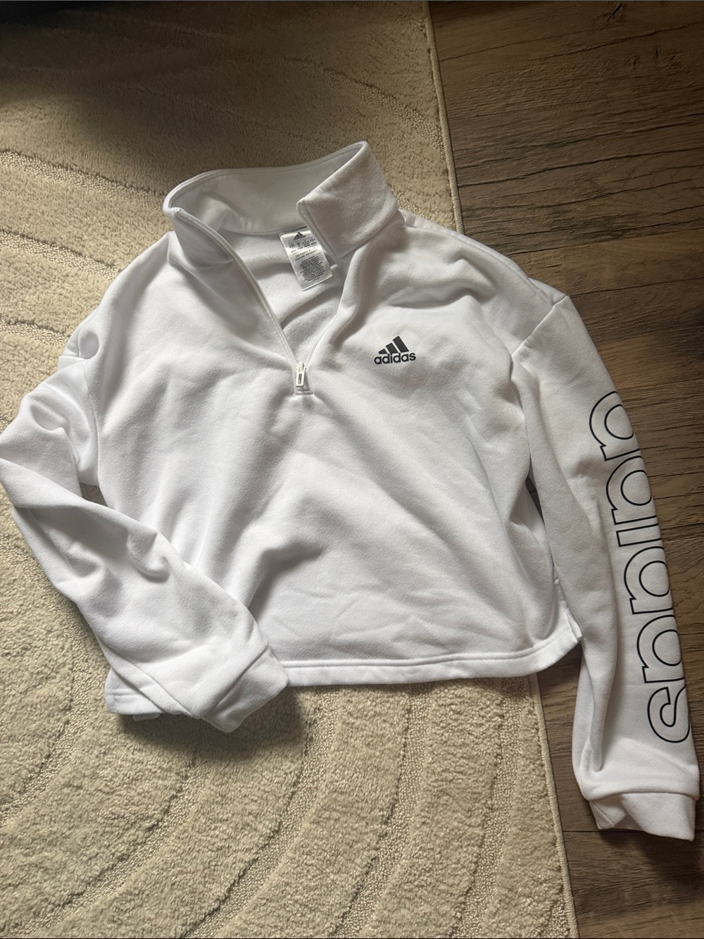 adidas White Quarter-Zip Cropped Turtleneck Pullover